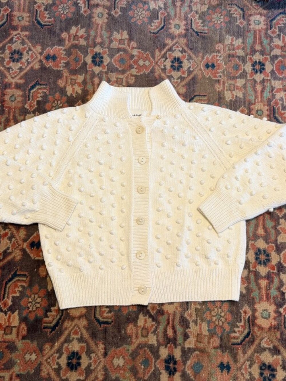 Misha and Puff Popcorn Cardigan White Cotton S